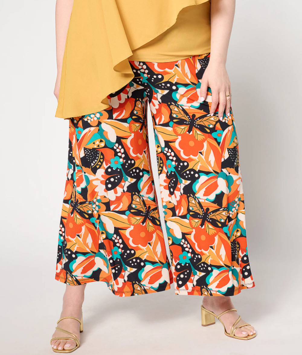 Attitudes by Renee Sz XS Palazzo Pants Como Jersey Orange Butterflies A648374